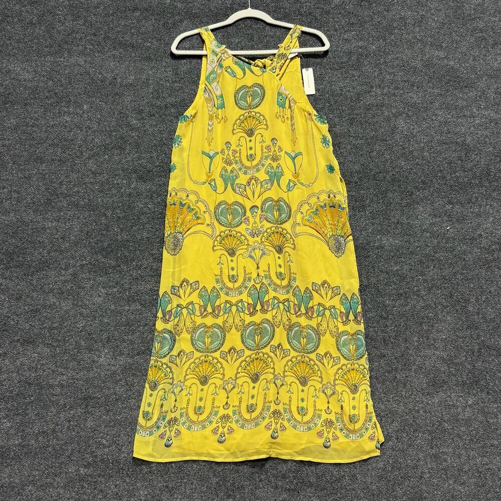 Akemi + Kin Dress Womens 8 Yellow Floral High Neck Layered Chiffon Midi Sundress